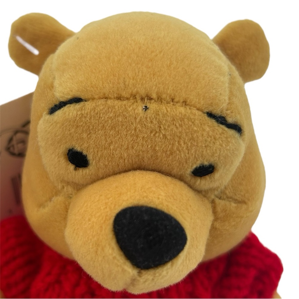 NWT The Disney Store Winnie The Pooh Mini Bean Bag Pooh w/ Red Sweater 8” Plush - Picture 4 of 9